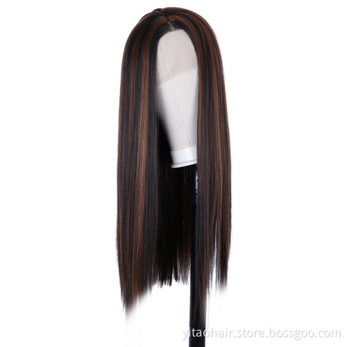 Lace Front Wigs Straight Synthetic Wig Middle Part P#4/27 color with highlights for Women  synthetic hair wigs with highlights